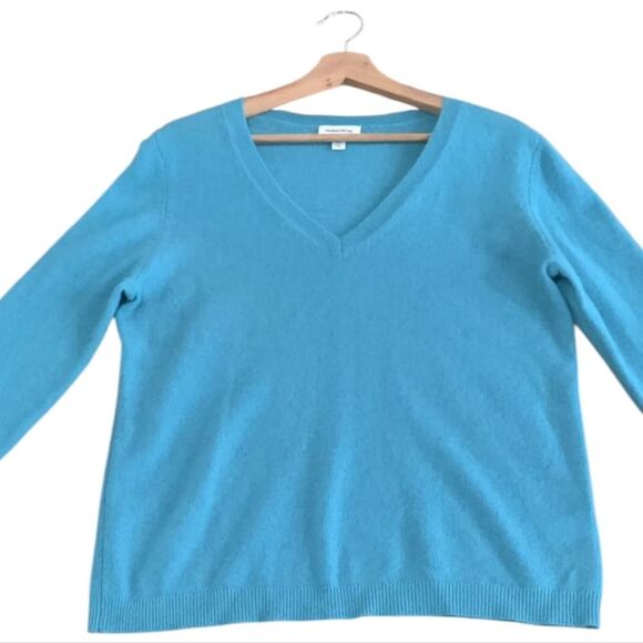 Nordstrom 100% Cashmere Blue V-Neck Sweater Size L - Picture 1 of 8